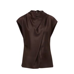 Veronica Beard Leilany Silk Top Dark Chocolate